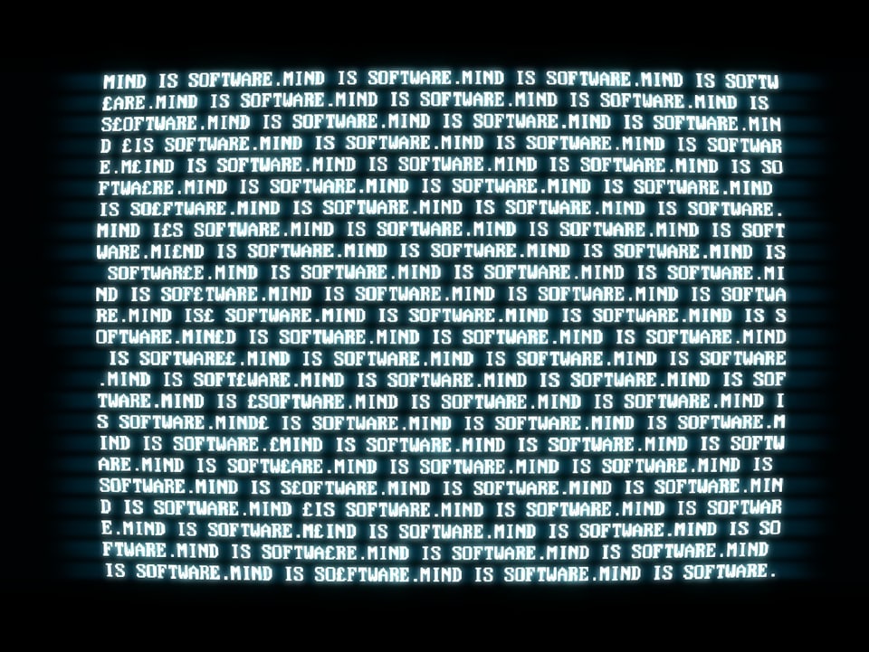Ein Bildschirm mit dem immer gleichen Satz: "Mind is Software"