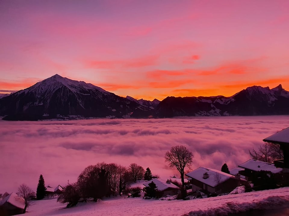 Tschingel ob Gunten/BE Der Thunersee unter dem Nebel