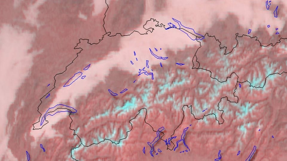 Satellitenbild von der Schweiz. Nur Mittelland ist mit Nebel gefüllt.