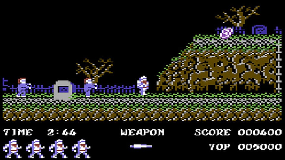Ein Bildschirmfoto des Commodore-64-Games «Ghosts 'n Goblins»