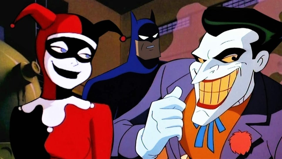 Harley Quinn, Batman und der Joker in einer Szene der TV-Serie «Batman: The Animated Series».