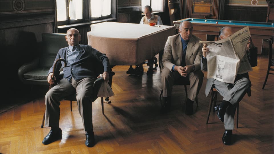 Vier ältere Musiker im Casa Riposi di musici.