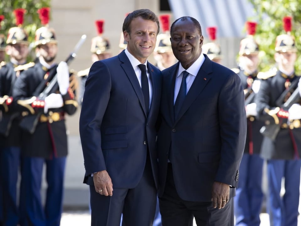 Emmanuel Macron mit Alassane Outtara, 2019 in Paris