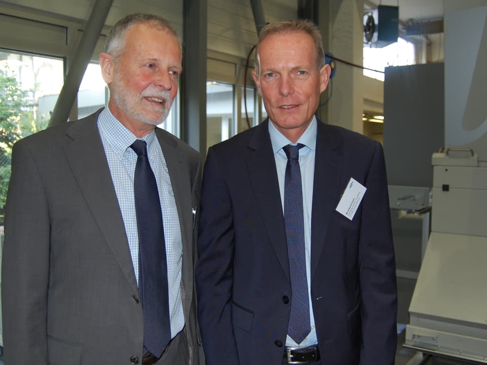 Der Langnauer Patron und sein neuer Chef: Ralph Liechti (links), Berhard Iseli von Georg Fischer.