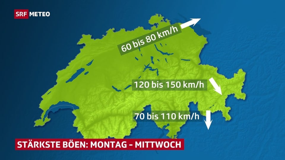 Schweizer Karte mit Windangaben.