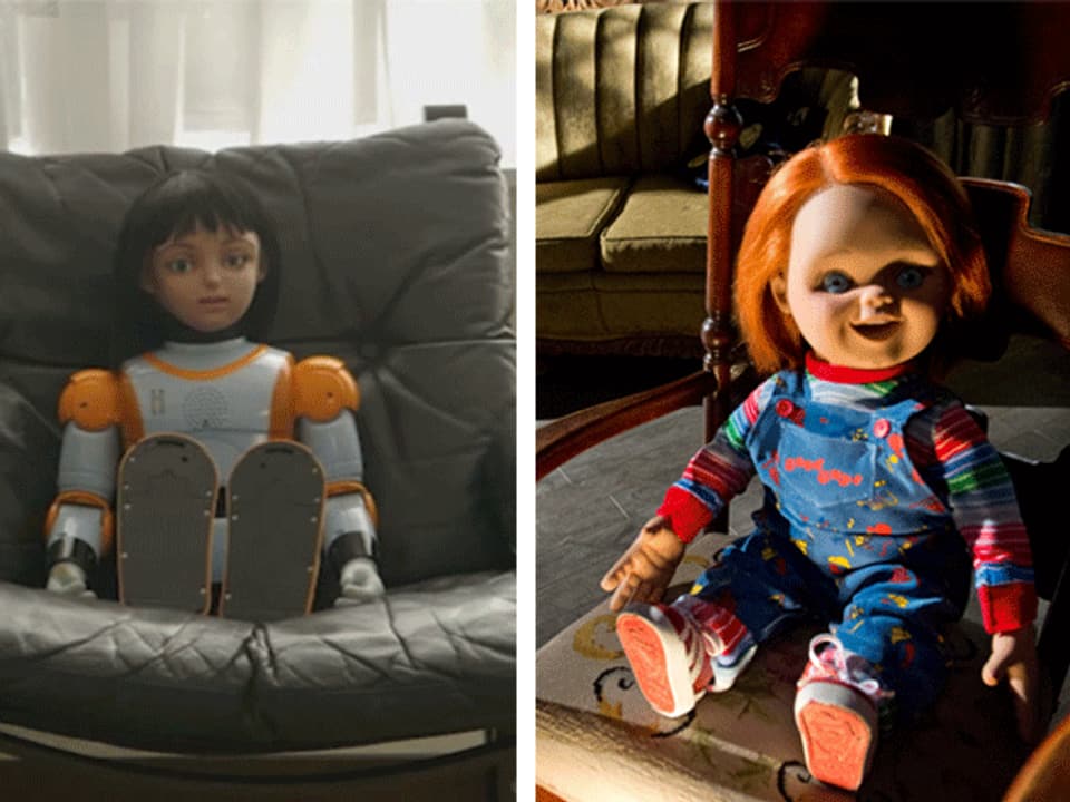 Links Alice, die Roboterpuppe, rechts Chucky, die Mörderpuppe.