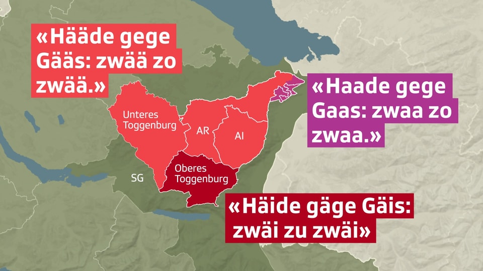 Eine Karte der Kantone AI und AR sowie des Toggenburgs zeigt drei unterschiedlich eingefärbte Gebiete.