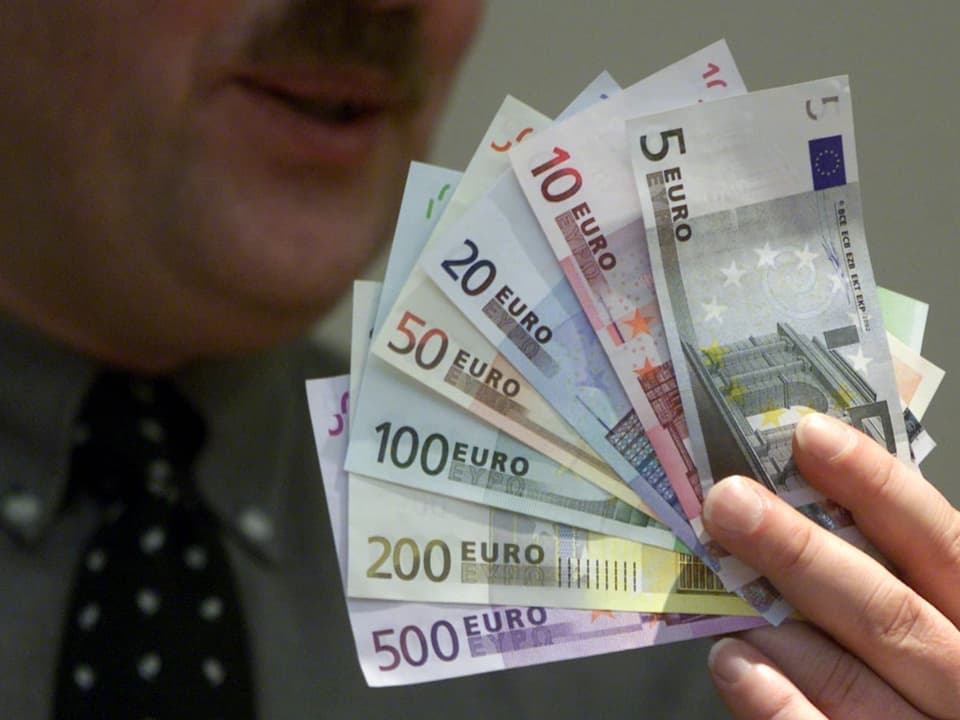 Eine Hand hält verschiedene Euro-Banknoten.