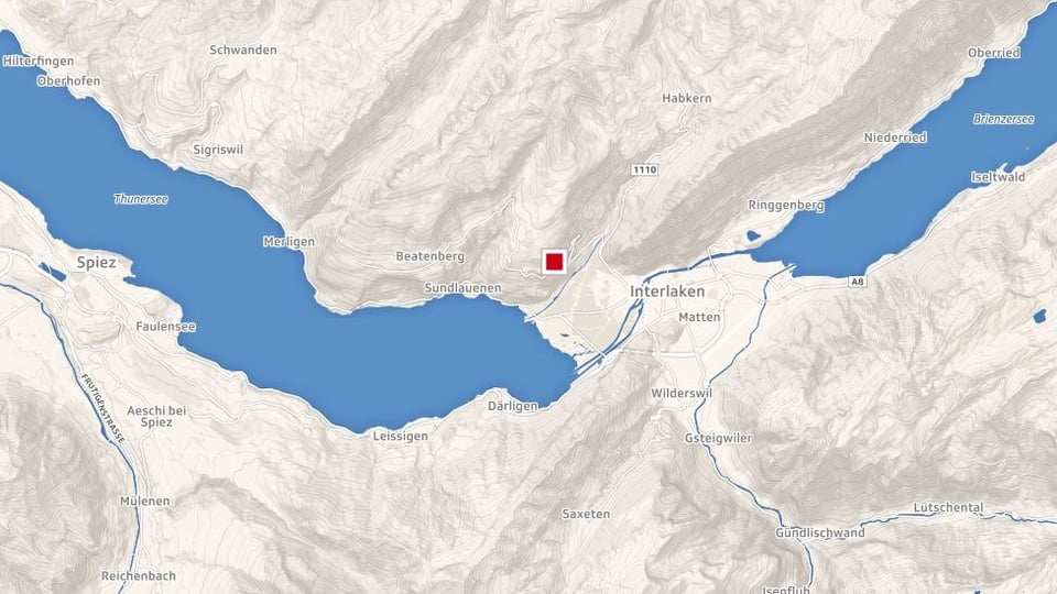 Karte mit dem eingezeichneten Ort Unterseen im Kanton Bern