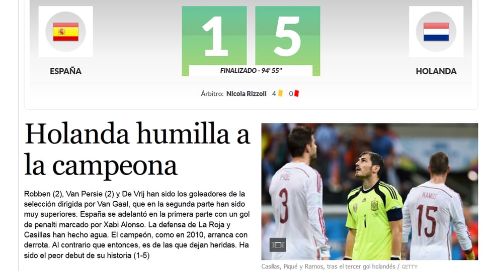 Screenshot der spanischen Zeitung El Pais