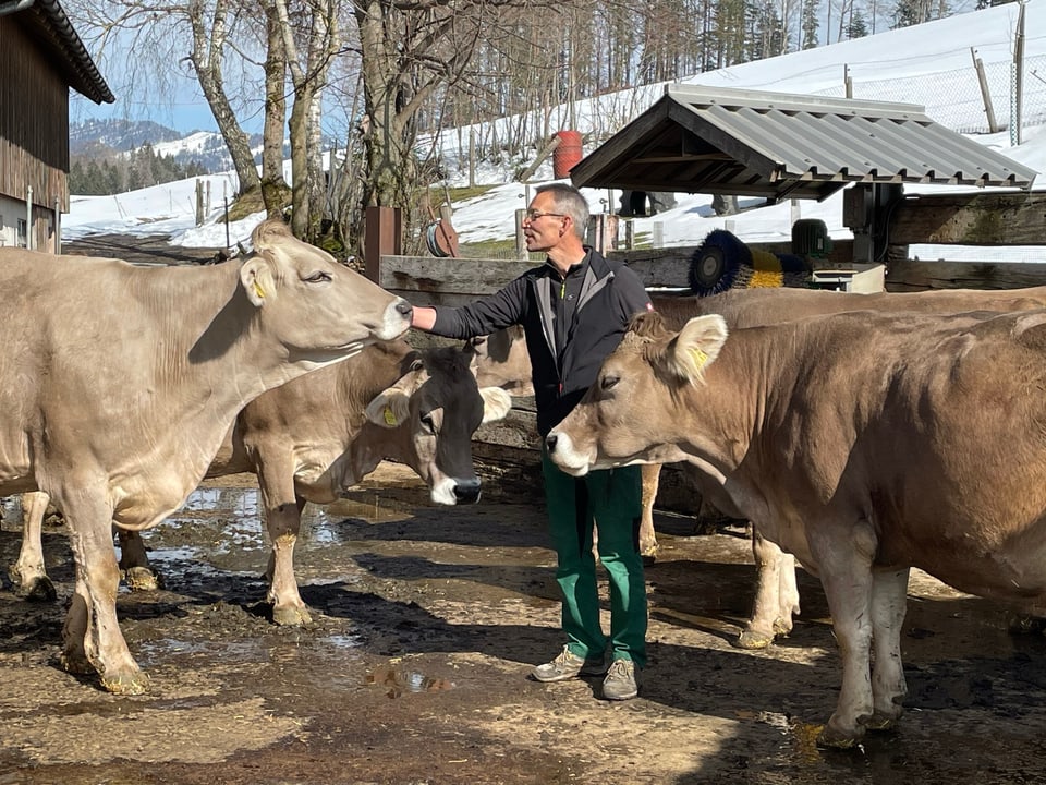 Bio Suisse-Präsident Urs Brändli umringt von Rindern