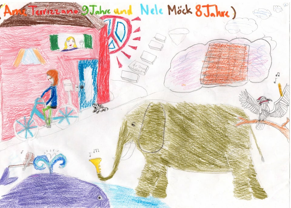 Kinderzeichnung mit Elefant
