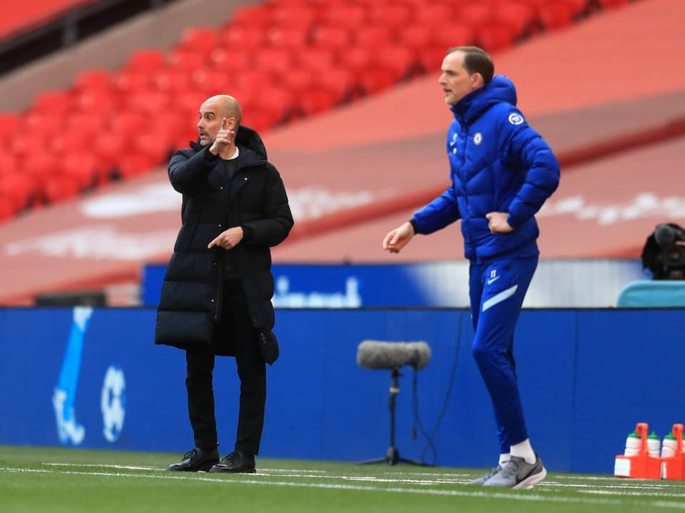 Manchester-City-Trainer Pep Guardiola und Chelsea-Coach Thomas Tuchel.