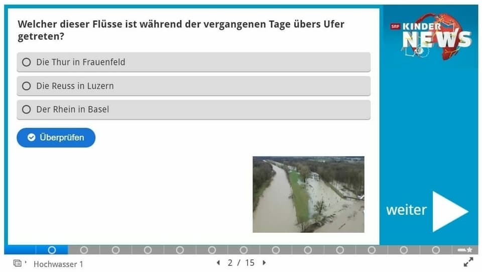 Eine Frage aus dem Quiz mit Multiple-Choice Antwortmöglichkeiten.