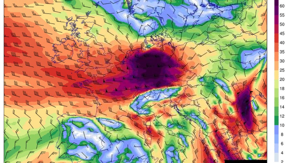 Windkarte von Europa in 1500 Metern Meereshöhe