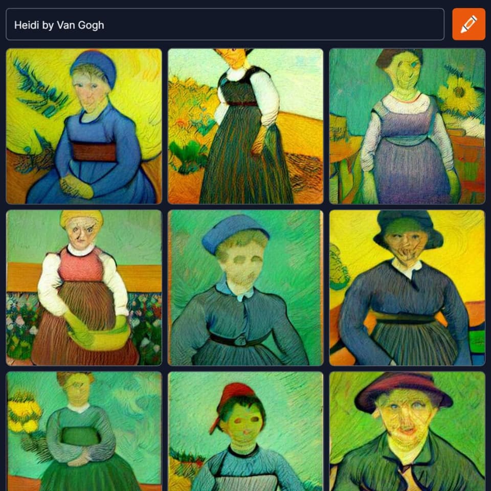 Computer generated image of the character Heidi painted by Van Gogh.