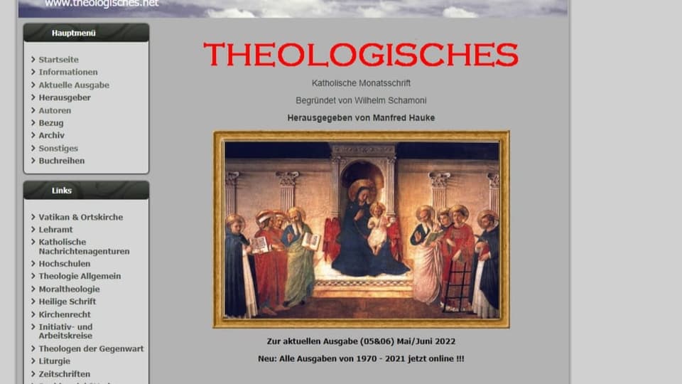 Die Startseite der Zeitschrift «Theologisches» im Netz