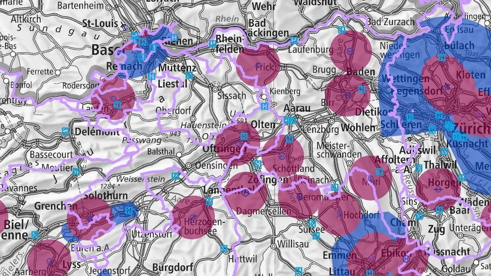 Karte mit Punkten in violette und lila.
