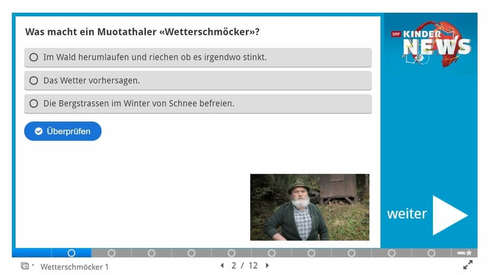 Eine Frage aus dem Quiz mit Multiple-Choice Antwortmöglichkeiten.