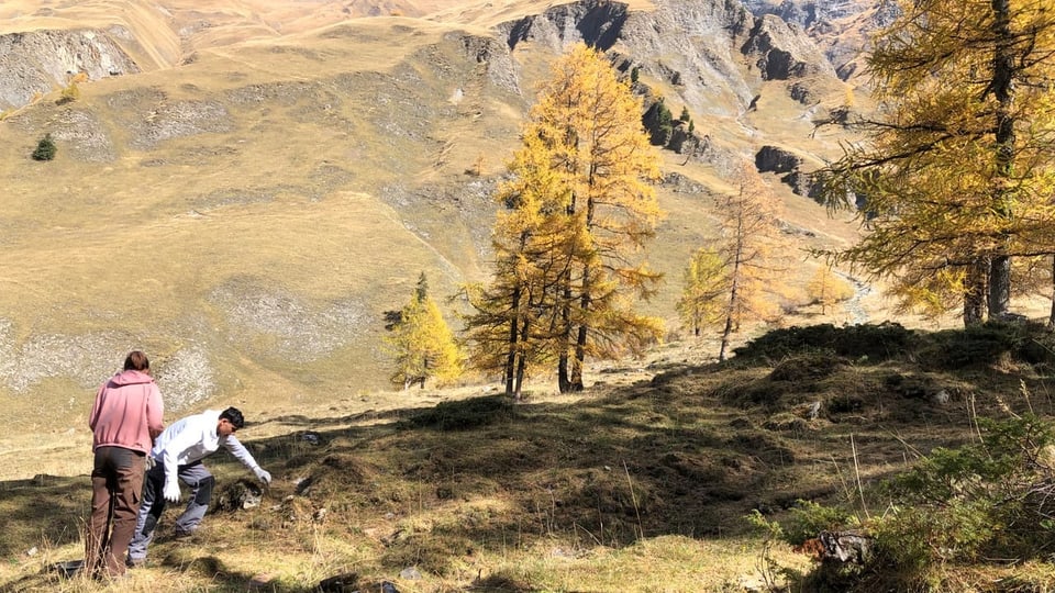 Menschen arbeiten in Berglandschaft