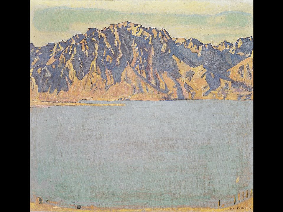Gemälde vom Grammont mit dem Genfersee im Vordergrund.