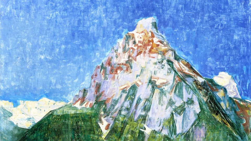 Ein Öl-Gemälde von Danioth. Ein Berg mit blauem Hintergrund.