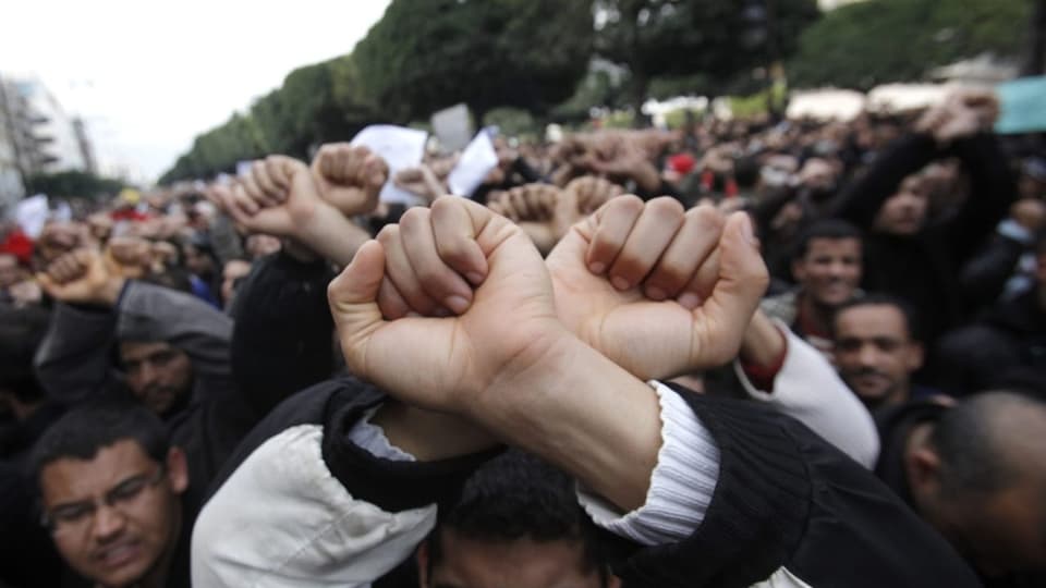 Demonstranten in Tunis, Januar 2011