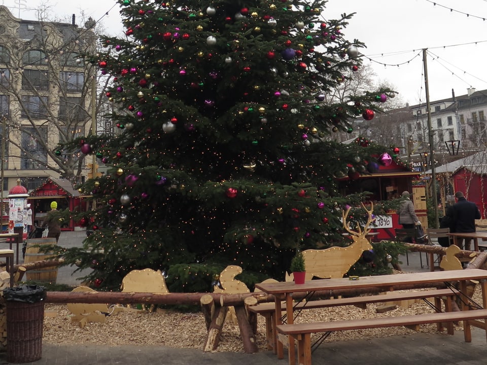 Der grosse Weihnachtsbaum auf dem Sechseläutenplatz.