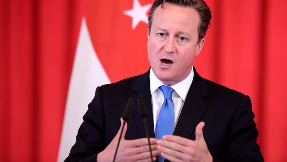 Aufnahme des britischen Premiers David Cameron an einer Medienkonferenz in Singapur.