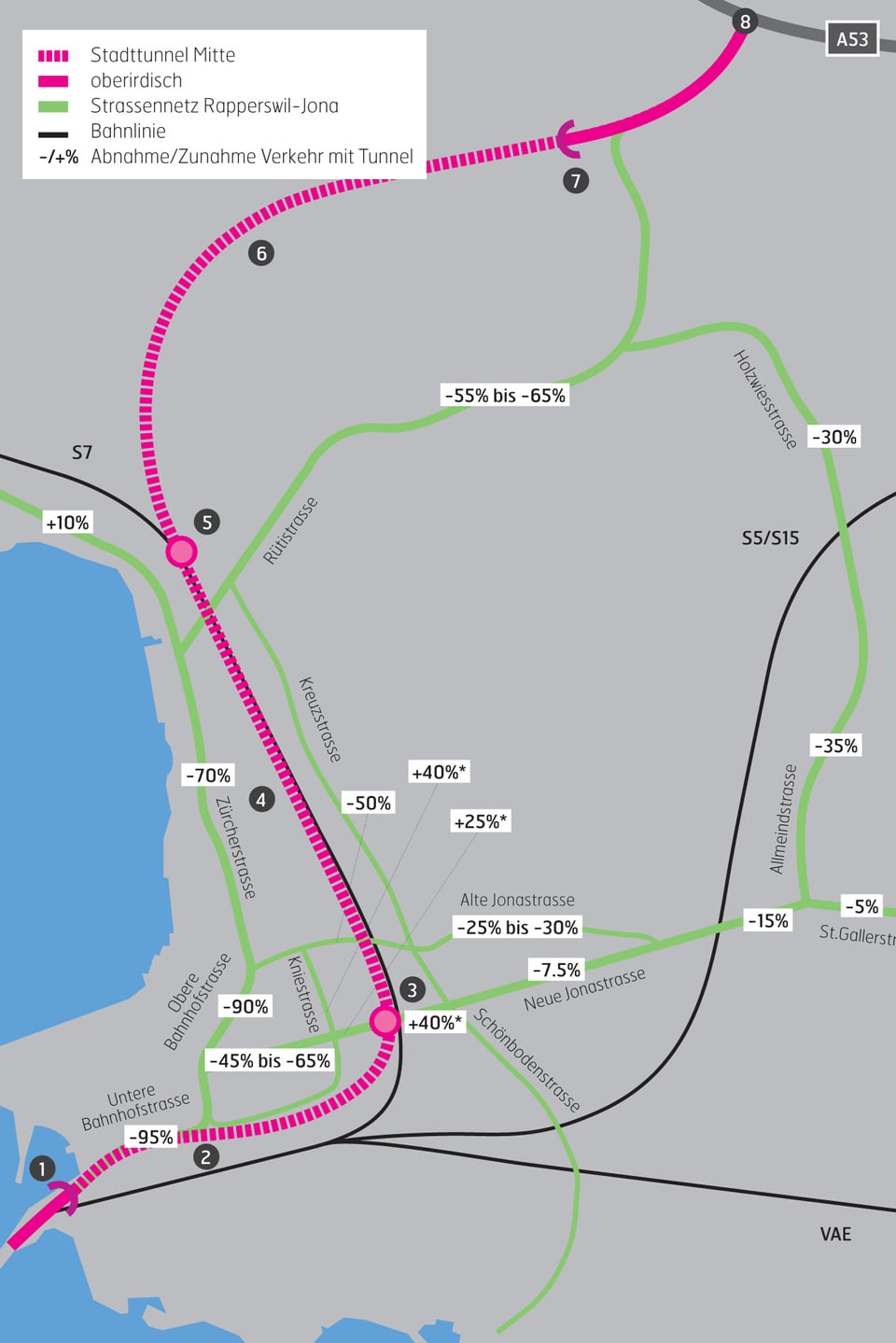 Karte mit Variante Stadttunnel Mitte