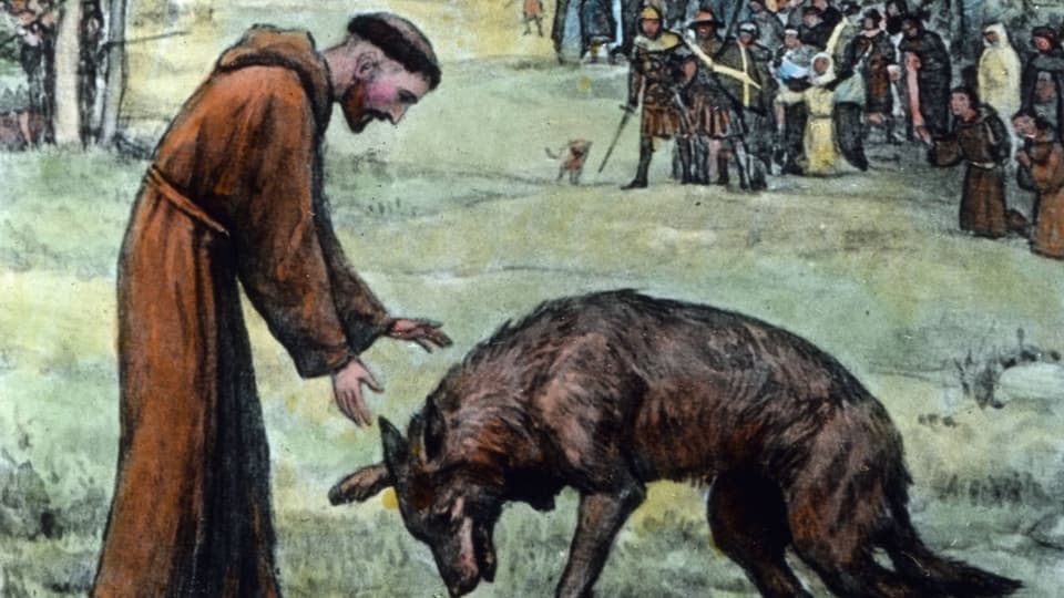 Illustration von Franz von Assisi und einem Wolf