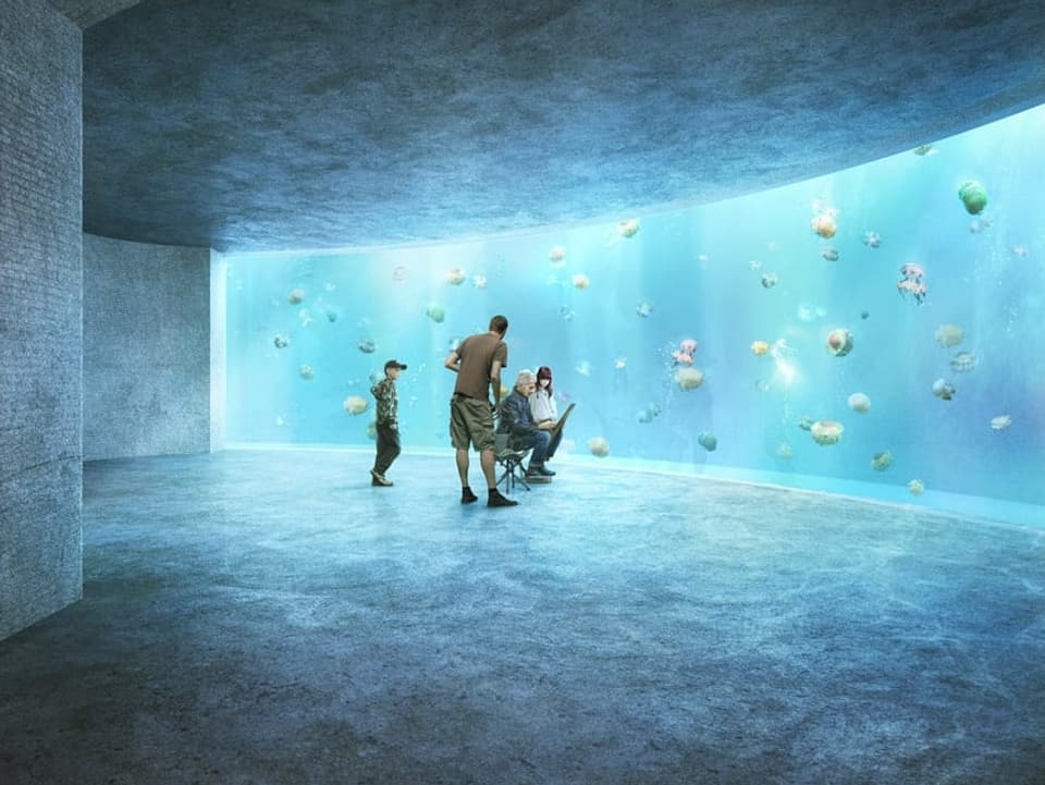 Ein Blick ins geplante Ozeanium mit Blick ins Aquarium. 