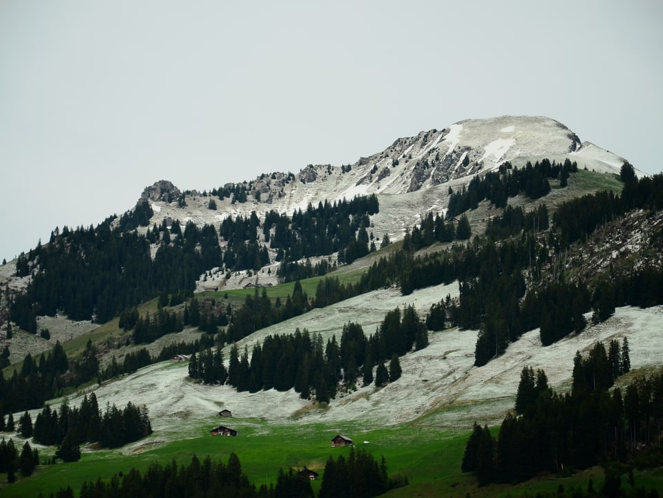 Nach dem Hagelunwetter blick auf die weissen Alpen.