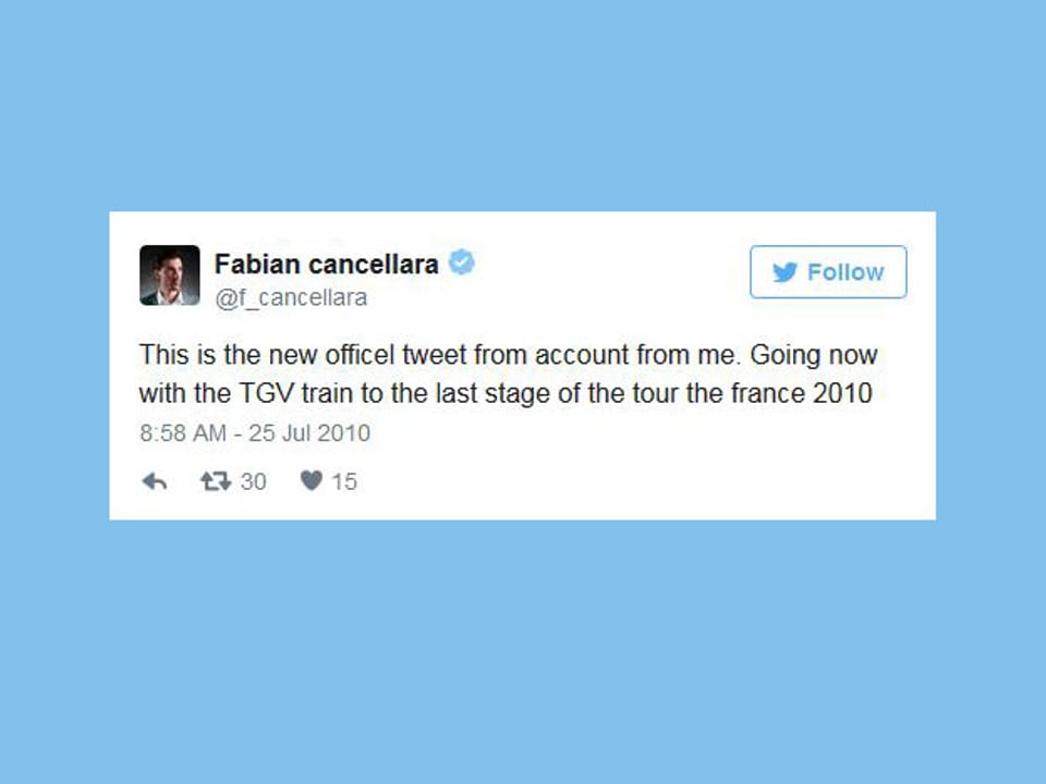 Erster Tweet von Fabian Cancellara.