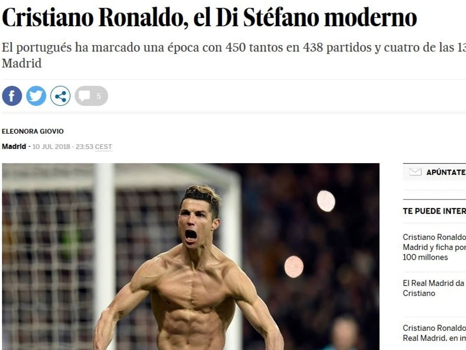 Ein Bild des Artikels: Ronaldo zeigt auf dem Titelbild Muskeln.