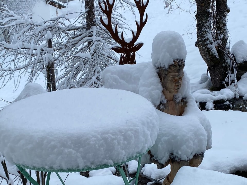 Schneebedeckte Gartenmöbel.
