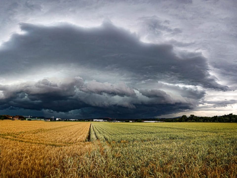 Bogenförmige Wolke über Feld