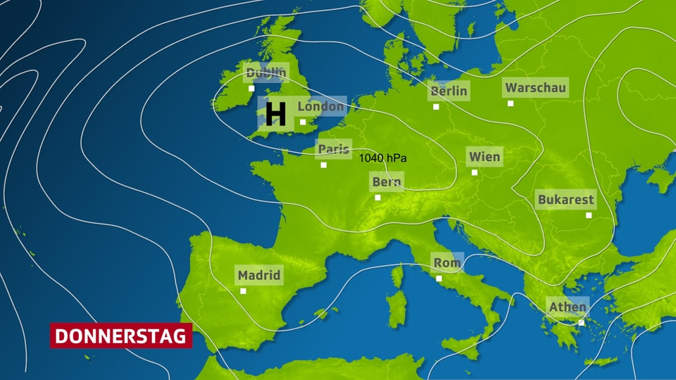 Luftdruckverteilung über Europa am Donnerstag.