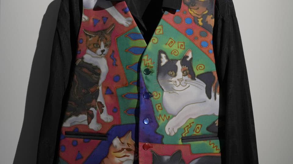 Colorful jacket with cats.