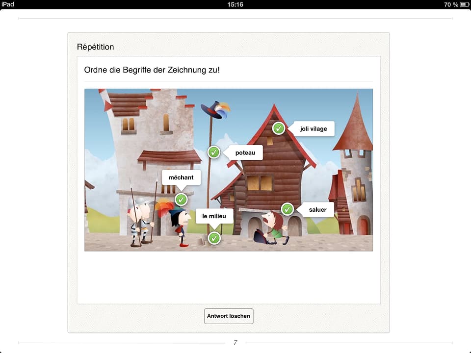 Wörter auf einem Screenshot des iBooks, das ein Dorf zeigt.