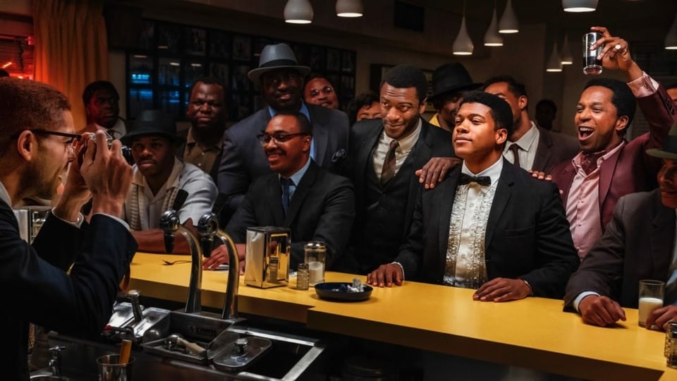 Schwarze Männer an einer Bar im Fokus eines Fotografen.