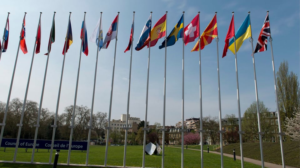 Flaggen vor dem Gebäude des Europaparlaments in Strassburg.