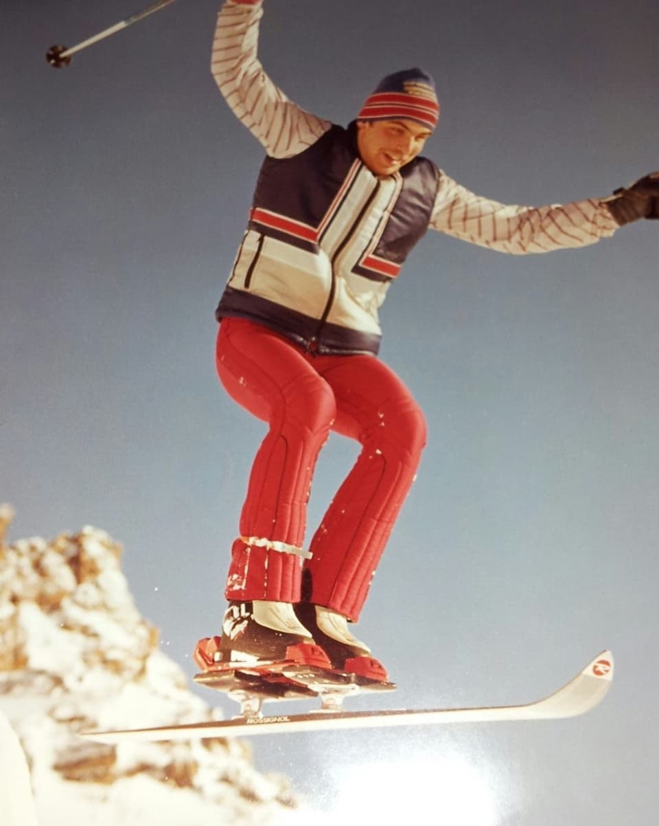 Roli beim Monoskifahren in Zermatt, 1983. 