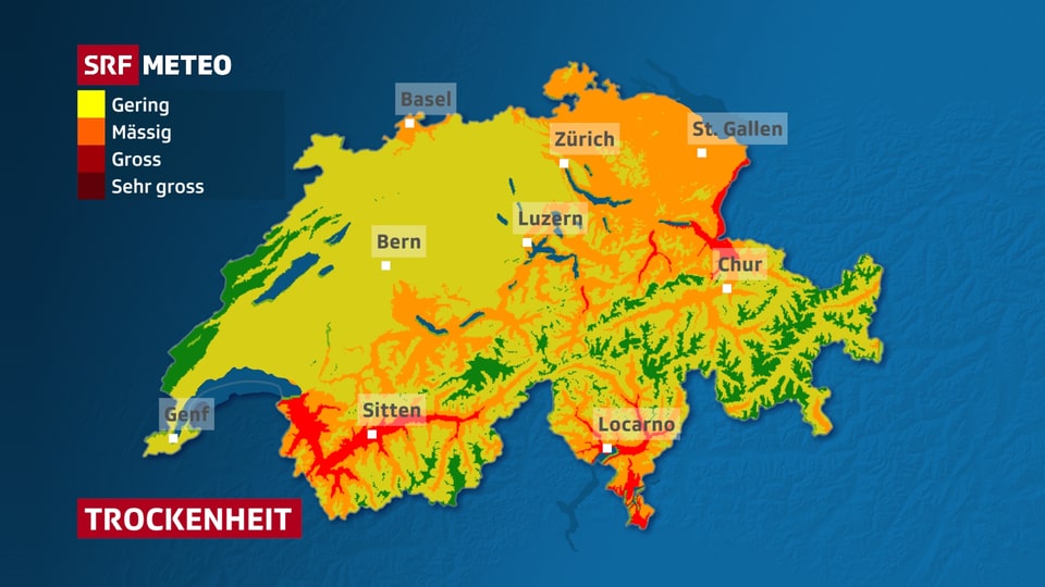 Karte über die Trockenheit in der Schweiz.