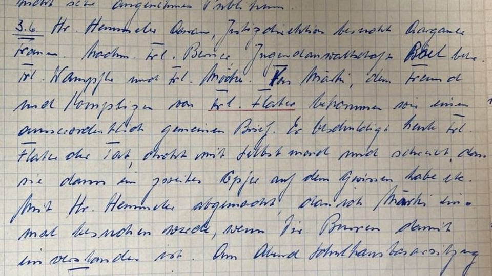 Eine Seite des Tagebuchs von Hindelbank-Direktor Fritz Meyer 