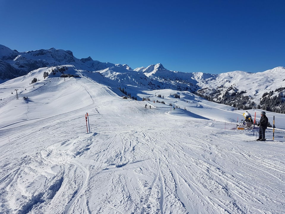Perfekte Skibedingungen mit Neuschnee und blauer Himmel in Lenk-Betelberg/BE.