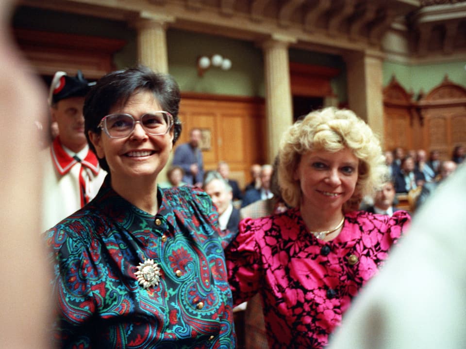 Ruth Dreifuss und Christiane Brunner am 10. März 1993. (keystone) 