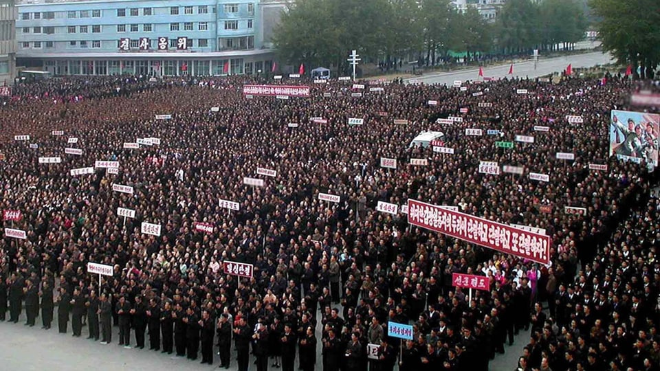 Eine Demonstration in Pjöngjang.