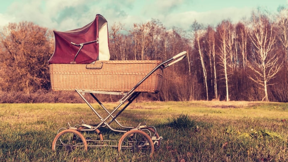 Kinderwagen im Feld.