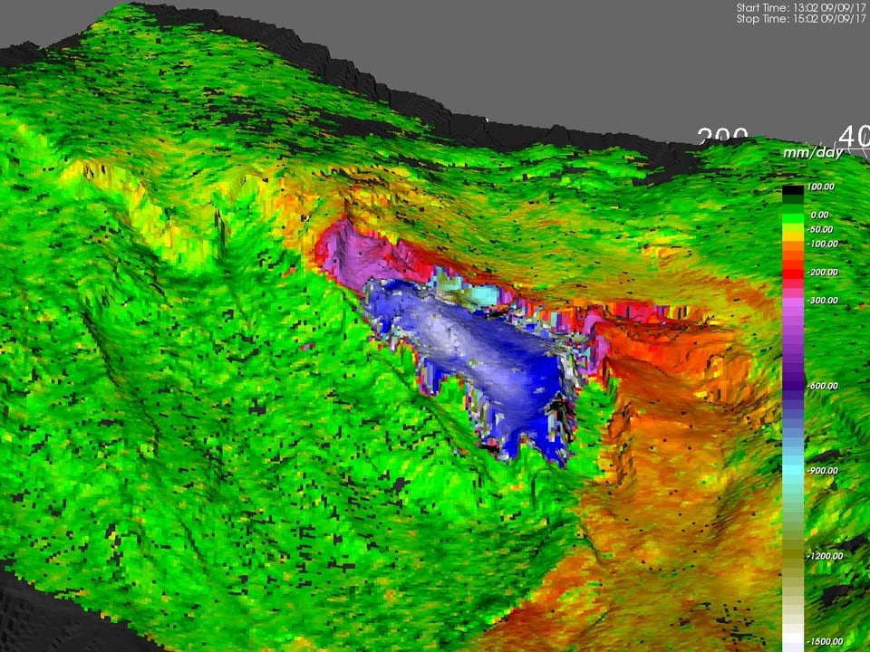 Farbige Radar-Karte des Triftgletschers.